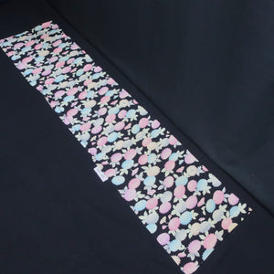 KK1425B8 Silk Kimono Fabric Vintage(1950-1980) Chrysanthemum Black 59.4x12.2in(151x31cm)