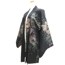 Load image into Gallery viewer, Haori Jacket Vintage(1950-1980) Black Silver Green Flower Silk #10823E1
