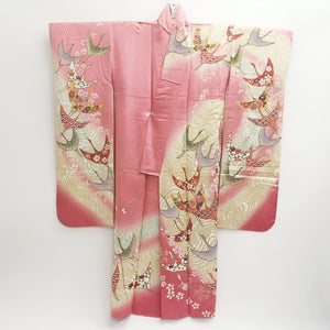 Furisode Pink Crane Birds Sakura Silk #9708J5