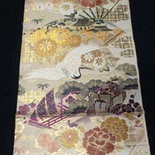 Load image into Gallery viewer, BB10045AD Silk Obi Fabric Crane Birds Gold Yellow 76.0x11.8in(193x30cm)
