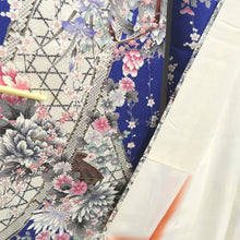Load image into Gallery viewer, Furisode Blue Plum blossom Camellia Silk #10543B3
