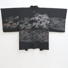 Load image into Gallery viewer, Haori Jacket Vintage(1950-1980) Black Silver Mastu Curling Wave Landscape Silk #9754A3
