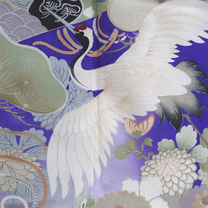 Kimono Vintage(1920-1950) Blueish Purple Crane Birds Hand painted Silk #9670J3