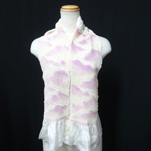 Silk Japanese Obiage Shibori White Purple 51.2x5.5in(130x14cm) A#10028