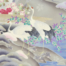 Load image into Gallery viewer, Furisode Pearl white Heian Princess Crane Birds Silk #11092B1
