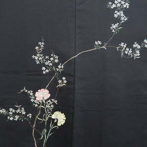 Haori Jacket Vintage(1950-1980) Black Fully Embroidered Branch Flower Silk #9991C2