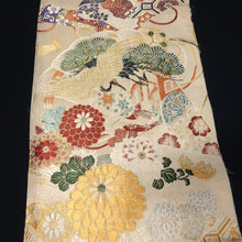 Load image into Gallery viewer, BB10035AC Silk Obi Fabric Vintage(1920-1950) Crane Birds Gold Green 72.0x10.6in(183x27cm)
