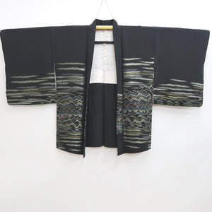 Haori Jacket Vintage(1950-1980) Black Gold Wave Silk #9864B2