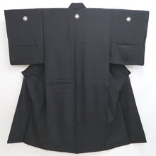 Load image into Gallery viewer, Men&#39;s Kimono Vintage(1950-1980) Black Montsuki Habutae Silk #9971C1
