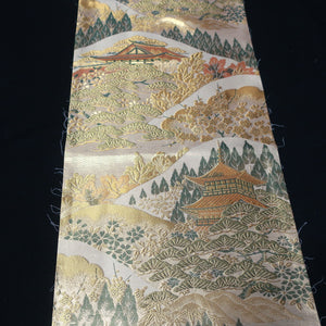 BB10055AD Silk Obi Fabric Zen Temple Green Beige 50.0x10.6in(127x27cm)