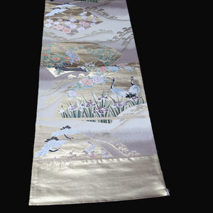 BB10025AC Silk Obi Fabric Crane Birds Gold 61.0x11.0in(155x28cm)