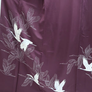 Kimono Purple Crane Birds Silk #9935B5