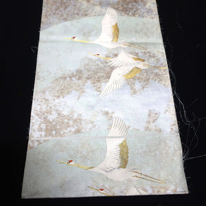 BB10065AE Silk Obi Fabric Crane Birds Light Blue 35.0x10.6in(89x27cm)