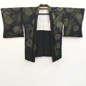 Haori Jacket Vintage(1950-1980) Black Gold Chrysanthemum Silk #10006C3