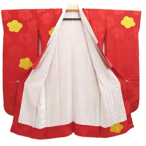 Juban Red Furisode Leaves Shibori Silk #10516B2