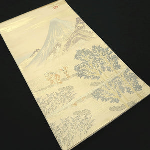 Fukuro Obi Beige Gold Mt. Fuji Landscape Silk BB335V9