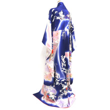 Load image into Gallery viewer, Furisode Blue Pink Plum blossom Chrysanthemum Silk #9678J3
