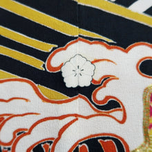 Load image into Gallery viewer, Furisode Vintage(1920-1950) Black Curling Wave Silk #9953Z1
