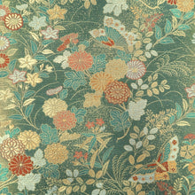 Load image into Gallery viewer, Fukuro Obi Gold Green Butterfly Chrysanthemum Silk BB262V5
