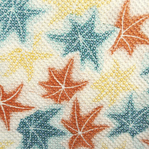 Haori Jacket Vintage(1950-1980) White Vermillion Blue Shibori Maple Leaf Silk #9784A4