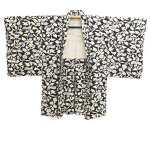 Load image into Gallery viewer, Haori Jacket Vintage(1920-1950) Black White Meisen Floral pattern Silk #11033A2
