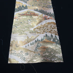 BB10055AD Silk Obi Fabric Zen Temple Green Beige 50.0x10.6in(127x27cm)