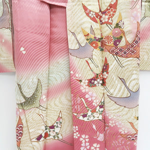 Furisode Pink Crane Birds Sakura Silk #9708J5