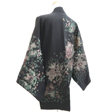 Load image into Gallery viewer, Haori Jacket Vintage(1950-1980) Black Silver Green Flower Silk #10823E1
