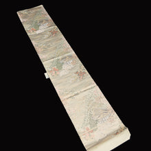 Load image into Gallery viewer, BB10015AB Silk Obi Fabric Zen Temple Landscape Gold Green 63.4x11.0in(161x28cm)

