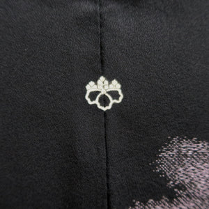 Haori Jacket Vintage(1950-1980) Black Silver Mastu Curling Wave Landscape Silk #9754A3