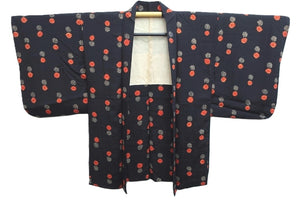 Haori Jacket Vintage(1950-1980) Black Shibori Bishamon Kikkou Silk #8704J2