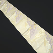 Load image into Gallery viewer, Fukuro Obi Vintage(1950-1980) White Gold Lavender Crane Birds Silk BB322V8
