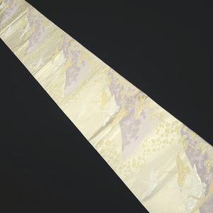 Fukuro Obi Vintage(1950-1980) White Gold Lavender Crane Birds Silk BB322V8