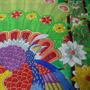 BB10075AF Silk Obi Fabric Peacock Green 51.6x11.0in(131x28cm)