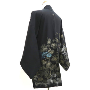 Haori Jacket Vintage(1950-1980) Black Gold Chrysanthemum Silk #10126D3