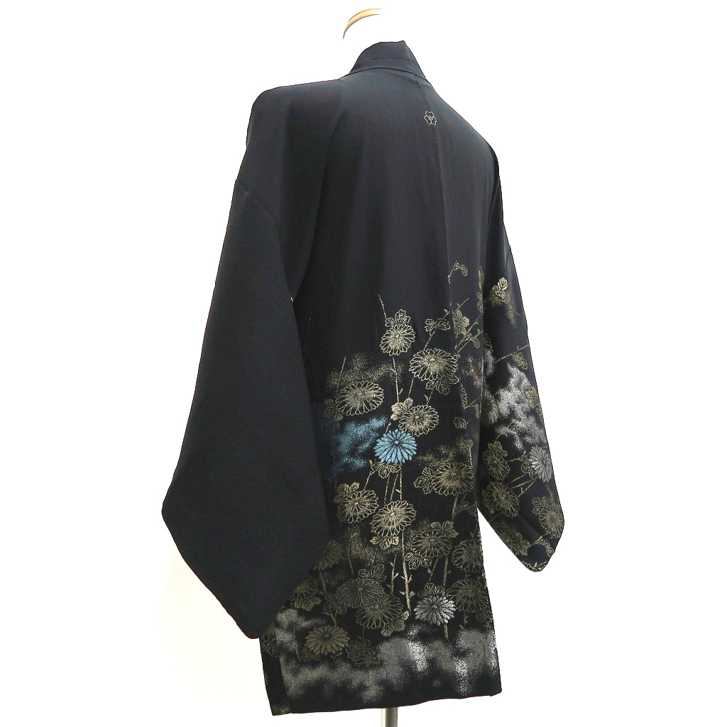 Haori Jacket Vintage(1950-1980) Black Gold Chrysanthemum Silk #10126D3