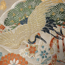 Load image into Gallery viewer, BB10035AC Silk Obi Fabric Vintage(1920-1950) Crane Birds Gold Green 72.0x10.6in(183x27cm)
