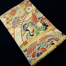 Load image into Gallery viewer, Maru Obi Vintage(1920-1950) Beige Gold Crane Birds Folding Fan Silk BB293V7
