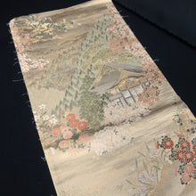 Load image into Gallery viewer, BB10015AB Silk Obi Fabric Zen Temple Landscape Gold Green 63.4x11.0in(161x28cm)
