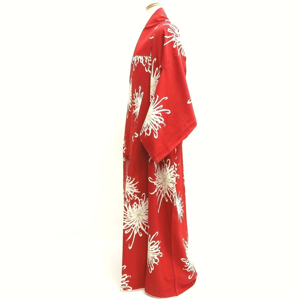 Kimono Vintage(1950-1980) Red Chrysanthemum Rangiku Silk #10266E4