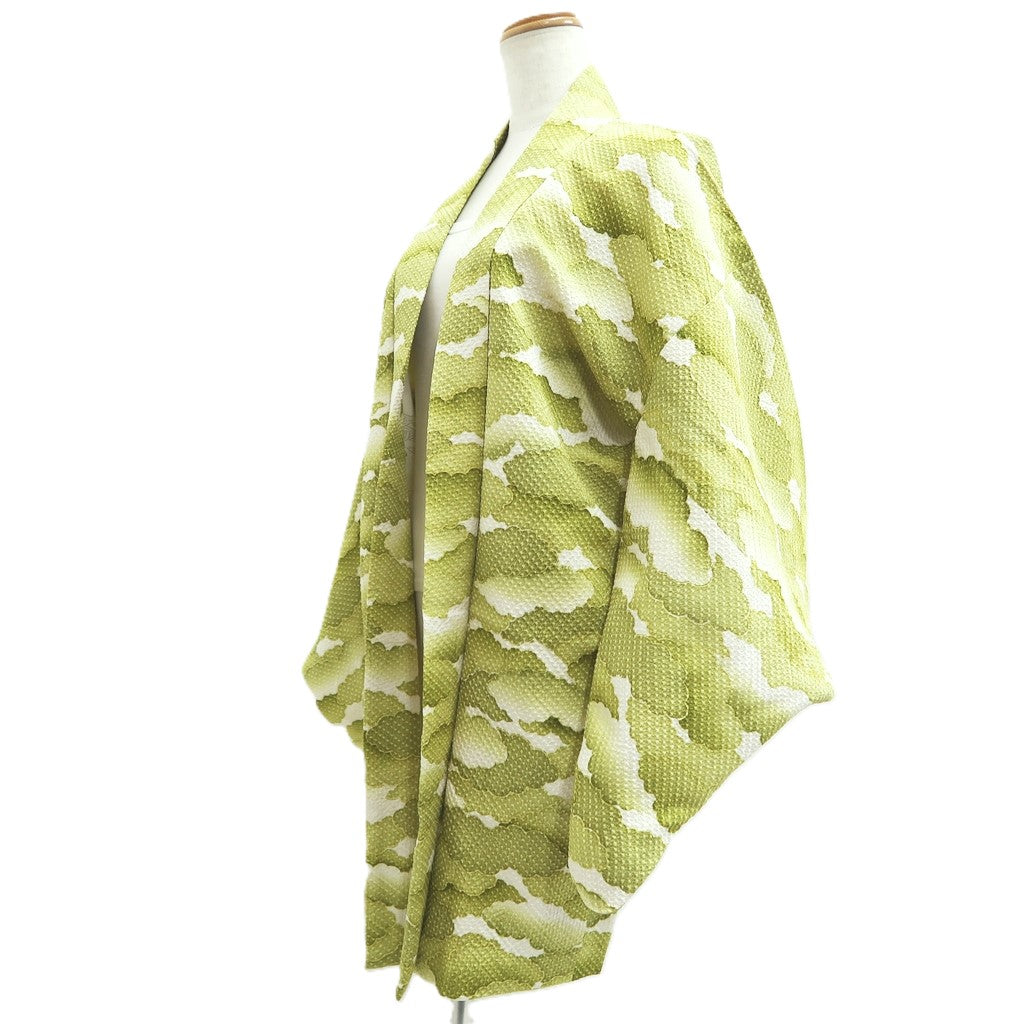 Haori Jacket Vintage(1950-1980) Light Green White Shibori Cloud Silk #10613C3