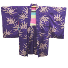 Load image into Gallery viewer, Haori Jacket Vintage(1920-1950) Blueish Purple Meisen Bamboo leaf Silk #11052A3
