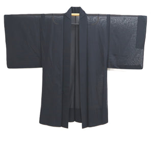 Men's Haori Vintage(1950-1980) Blueish Black See-Through Montsuki Silk #10425A2