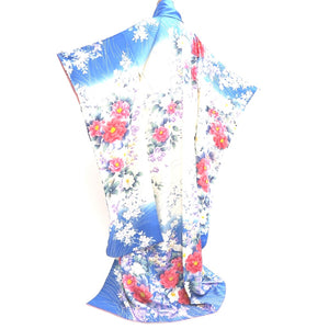 Furisode Blue White Peony Tall Silk #9698J4