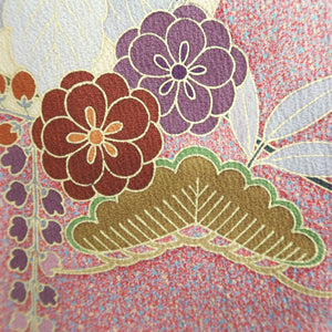 Kimono Light Red Blue Gold Butterfly Pine Tree Tall Silk #9657J2