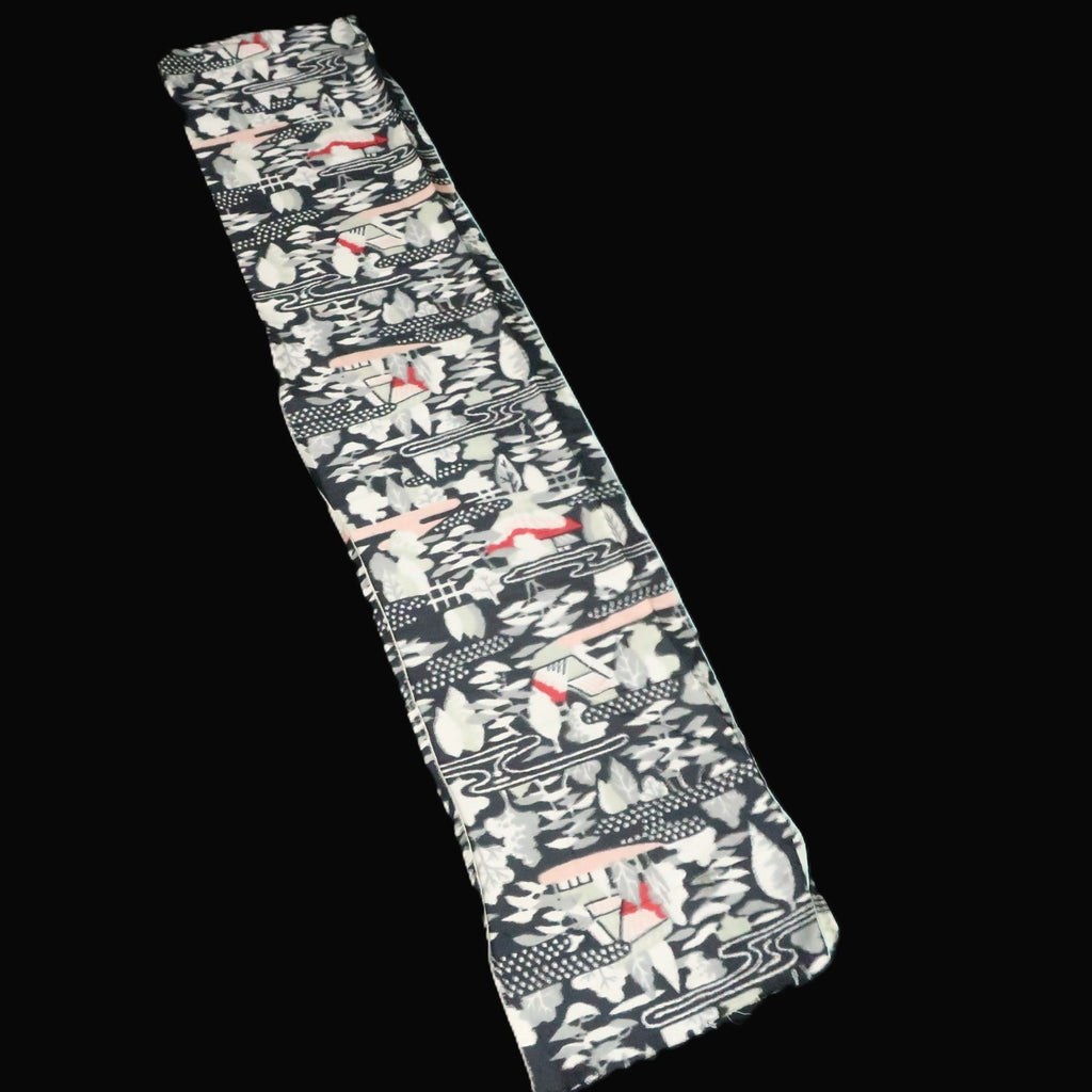 KK1479A2 Silk Kimono Fabric Vintage(1950-1980) Meisen Black 61.0x12.2in(155x31cm)