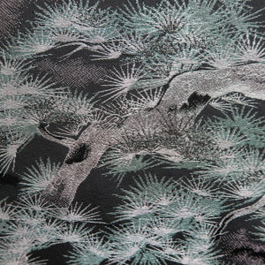 Haori Jacket Vintage(1950-1980) Black Silver Mastu Curling Wave Landscape Silk #9754A3