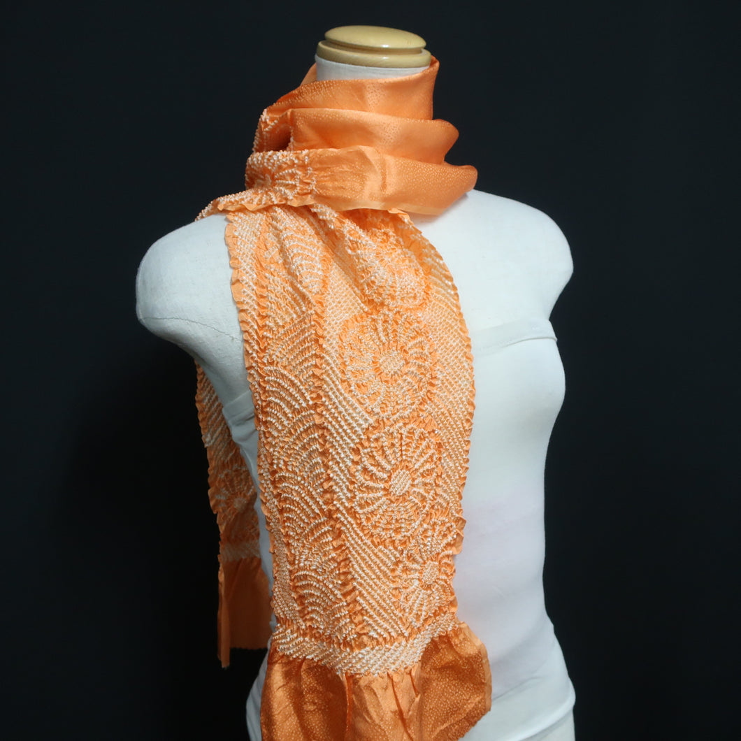 Silk Japanese Obiage Shibori Orange 53.5x7.1in(136x18cm) A#10009