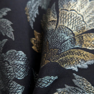 Haori Jacket Vintage(1950-1980) Black Gold Flower Silk #9718A1