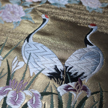 Load image into Gallery viewer, BB10025AC Silk Obi Fabric Crane Birds Gold 61.0x11.0in(155x28cm)
